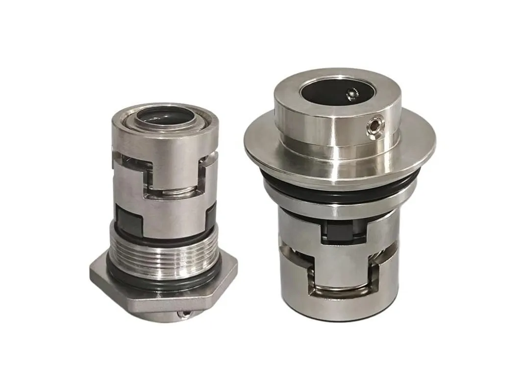 Phớt bơm trục đứng: hai phớt cartridge vỏ inox, một chiếc có mặt bích