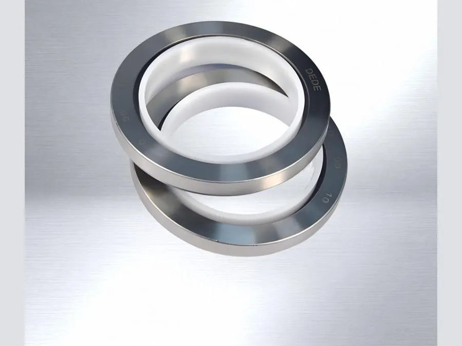Phớt teflon PTFE: cặp phớt teflon vỏ inox xếp chồng nghiêng